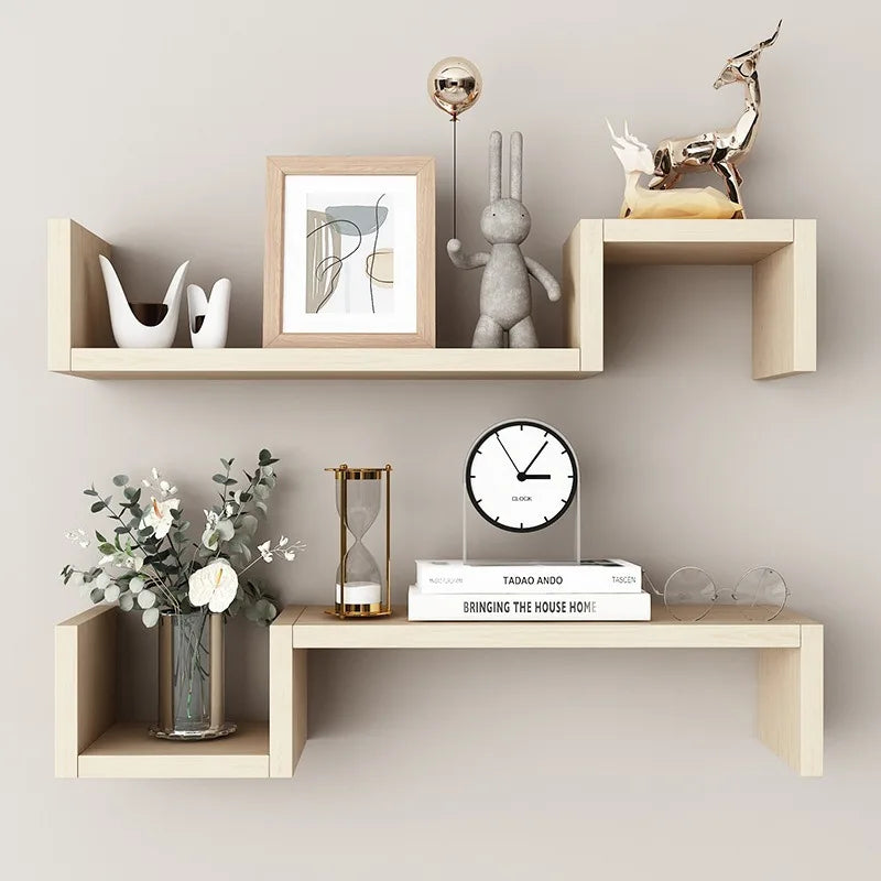 Modern Floating Shelves Wall Mounted 2-Tier, Living Room Bedroom Decor, Geometric Storage Shelf, Organizer for Books Plants Art
