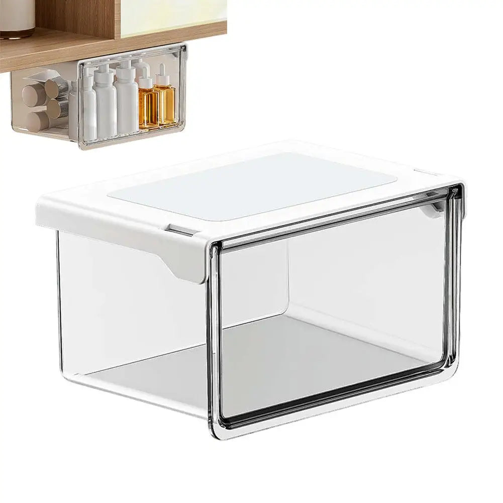 Plastic Drawer Style Storage Box Self Adhesive Large Capacity Makeup Storage Container Transparent Space Saving 