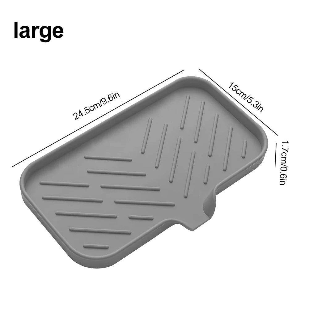 Silicone Faucet Mat Kitchen Sink Splash Drying Pad with Drain Soap Dispenser Sponge Storage Tray