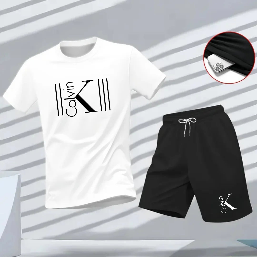 2025 Men's Breathable Sports Pattern Printed T-Shirt Casual Fashion Short-Sleeved T-Shirt Summer Streetwear Top Two-Piece Set