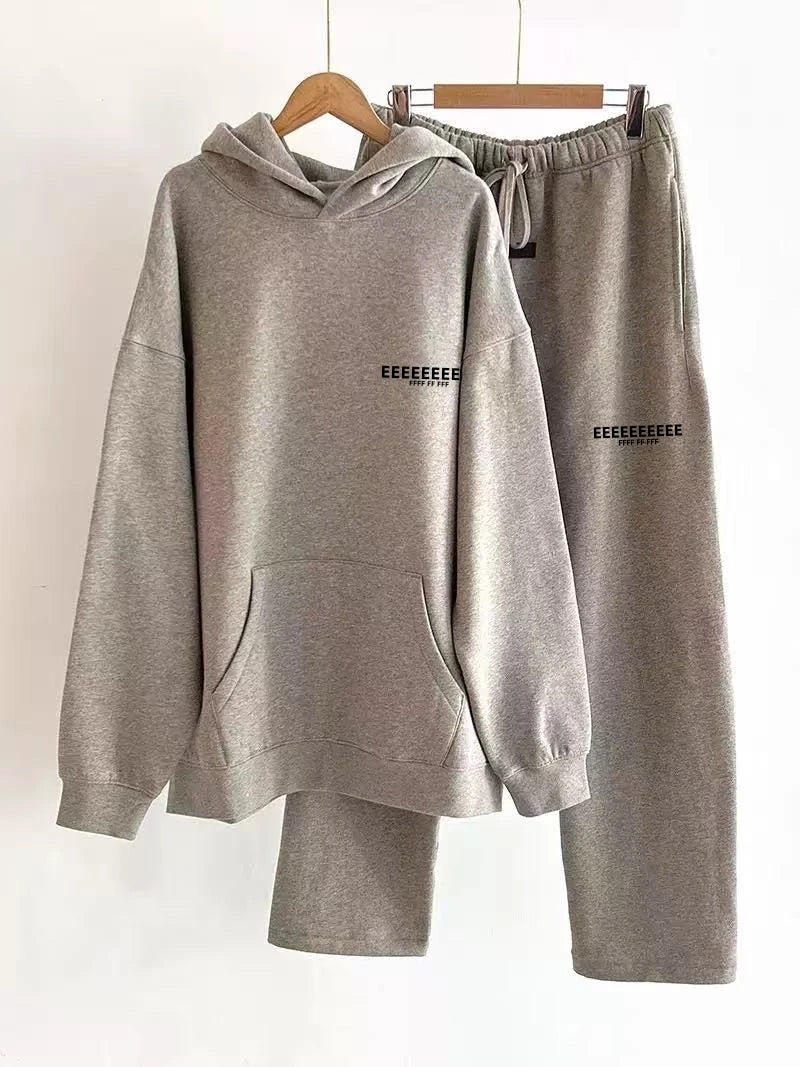Fashion Double Line Matching Set Men's Drawstring Pants Luxury Design Plush Letter Pants High Street Couple Oversized Pants Set