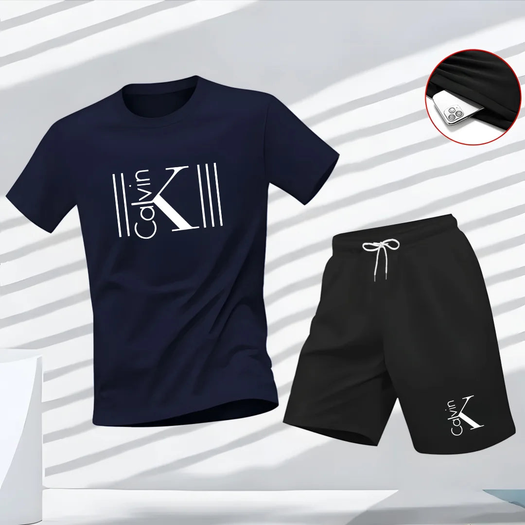 2025 Men's Breathable Sports Pattern Printed T-Shirt Casual Fashion Short-Sleeved T-Shirt Summer Streetwear Top Two-Piece Set