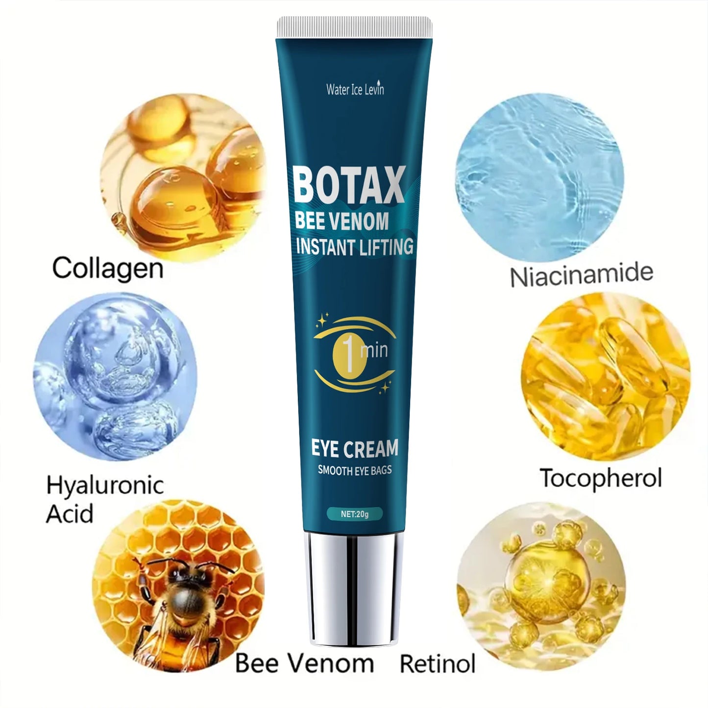 Eye Tightening Gel, Reduces Fine Lines, Contains Caffeine, Retinol, and Hyaluronic Acid, Moisturizes and Tightens the Skin, Alcohol-Free