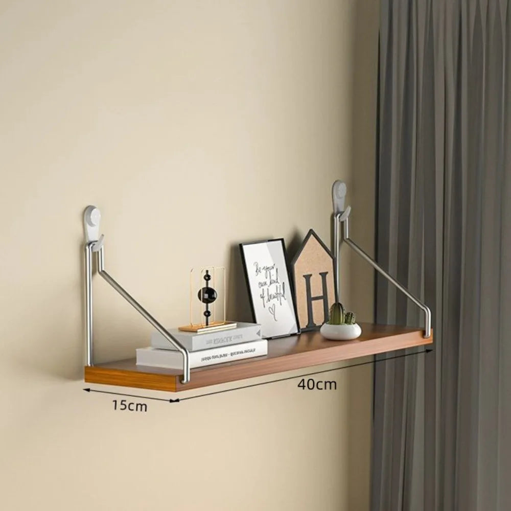 Aesthetic Decor Wooden Material Wall Shelf Wall Mounted No-Punch Design Wall Display Hanging Organizers Floating Shelves Bedroom