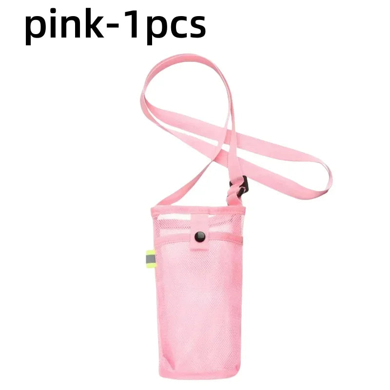 Water Bottle Cover Bag Pouch with Adjustable Straps Mesh Water Pouch Holder Shoulder Strap Black Bottle Carrier Insulat Bag