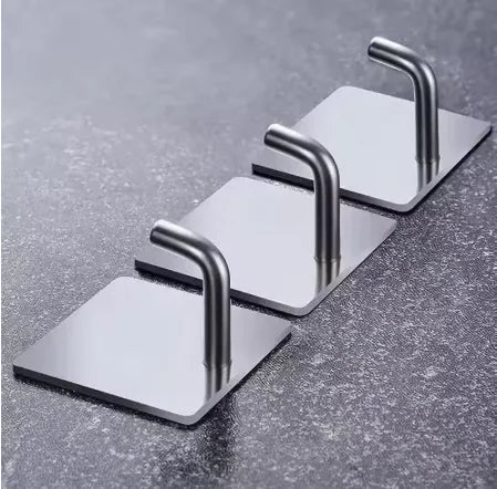 5PCS Heavy Duty Stainless Steel Adhesive Hooks No Drill Punch Free Wall Mounted Hook for Towel Home Storage