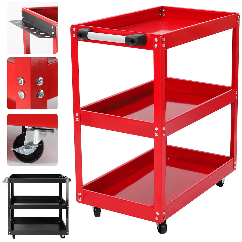 Heavy Duty Rolling Tool Cart Service Carts with Wheels 3 Tier Portable Utility Rolling Tool Garage Cart Collapsible Storage Cart