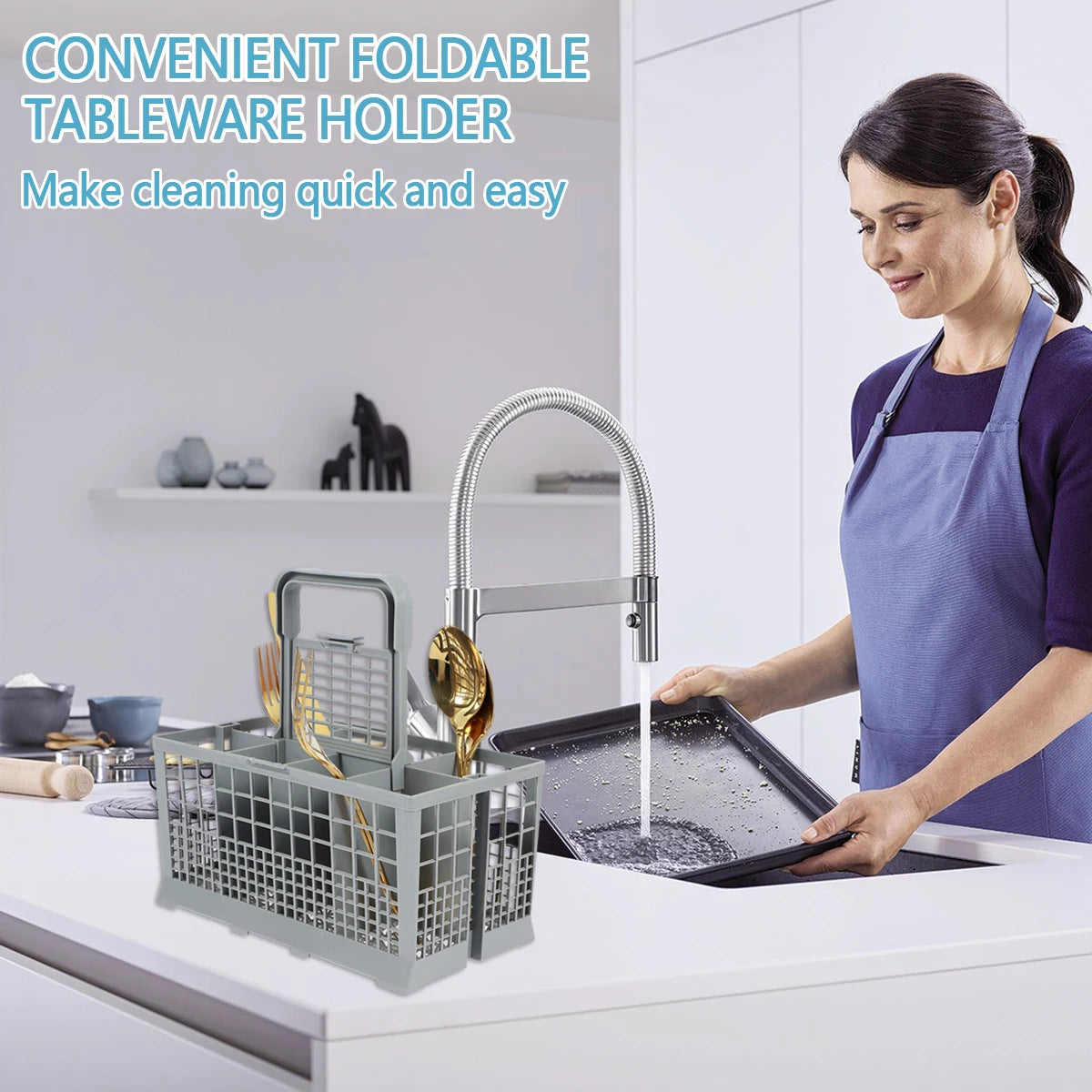 Multifunctional Dishwasher Basket Universal Foldable Cutlery Holder Dishwasher Basket Accessory Knife and Fork Storage Basket