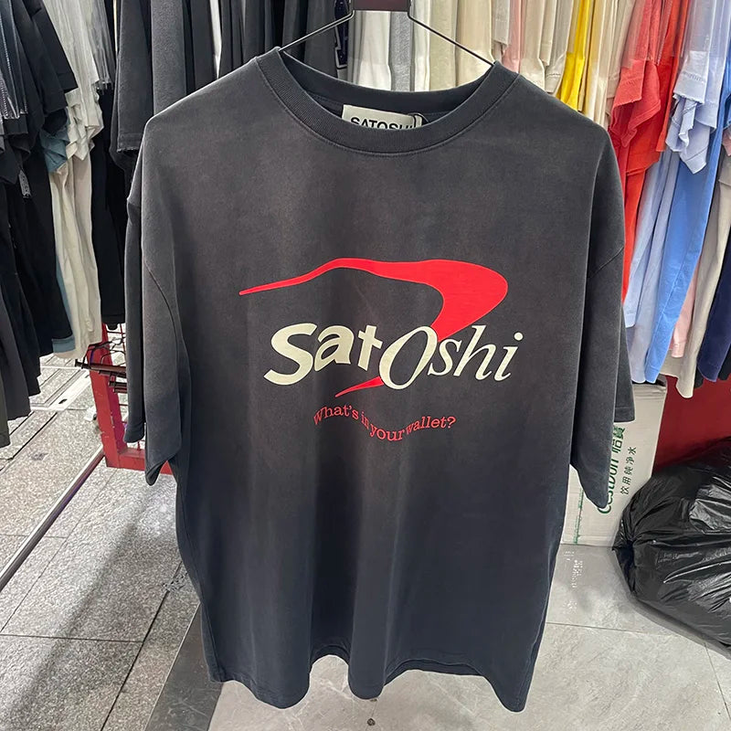 New Satoshi Nakamoto T Shirt Men Woman Fashion Crewneck Washed Damaged Hole Old Graffiti Top Tee Print Short Sleeve Streetwear