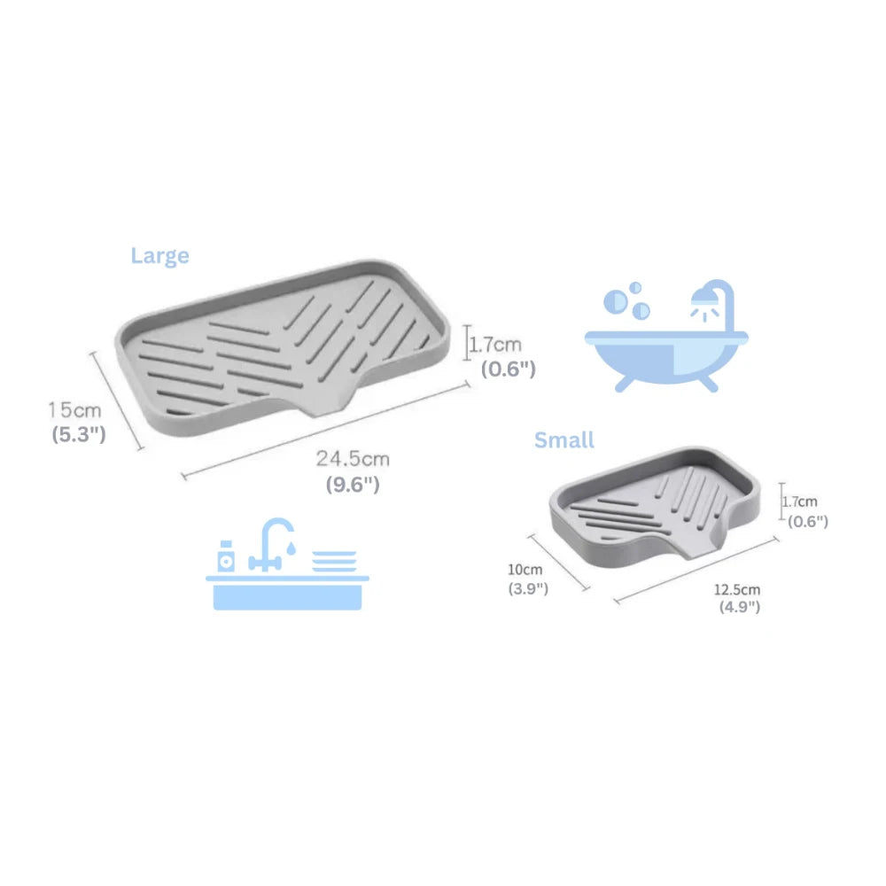 Silicone Faucet Mat Kitchen Sink Splash Drying Pad with Drain Soap Dispenser Sponge Storage Tray
