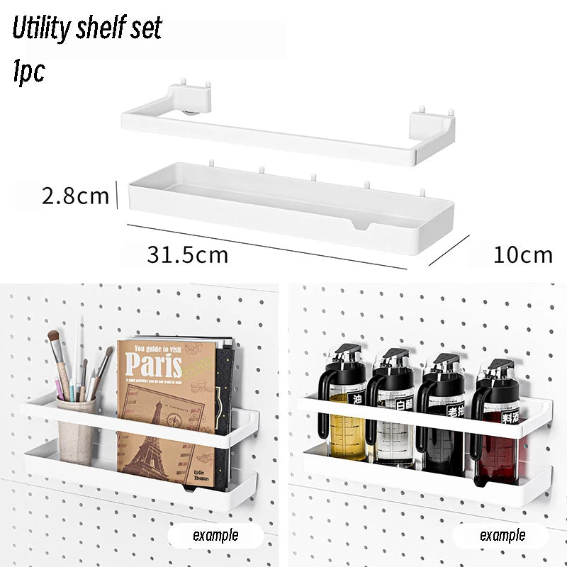 Cream Style Wall-Mounted Pegboard Organizer – DIY Storage Panel with Hooks, Shelves & Racks for Kitchen, Bedroom, Office