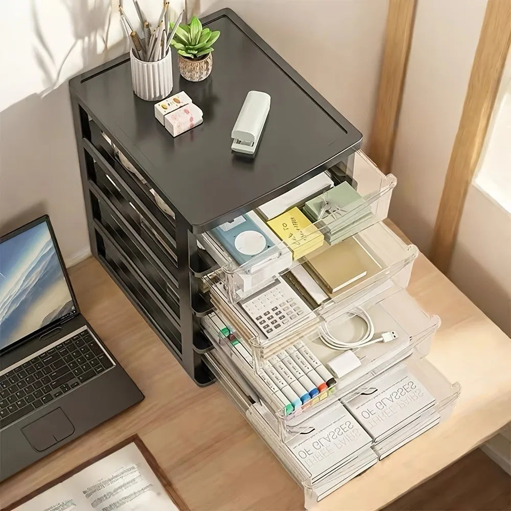 4 -Layer Transparent Desktop Storage Box,Suitable for Organizing Office Supplies, Stationery,Handmade Materials