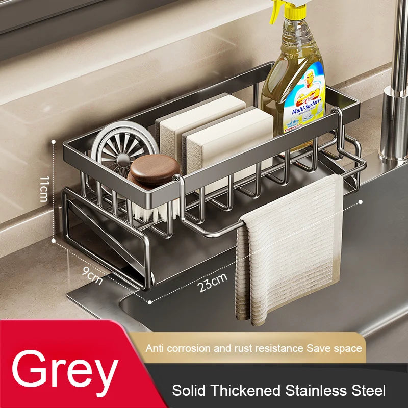Sink Cleaning Tools Storage Rack Kitchen Drain Organizer Sponge Cleanser Rag Hanger - Space-Saving Home Essential