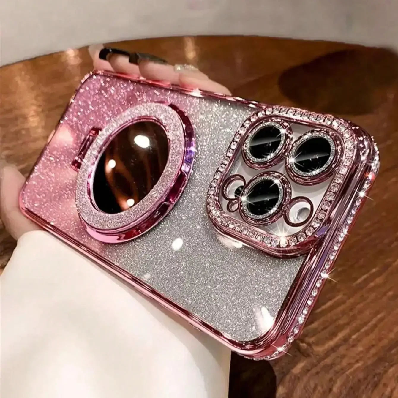 Luxury Jewelled Case For iPhone 16 11 12 13 14 15 Pro Max Glitter Mirror Bracket Bumper Cover