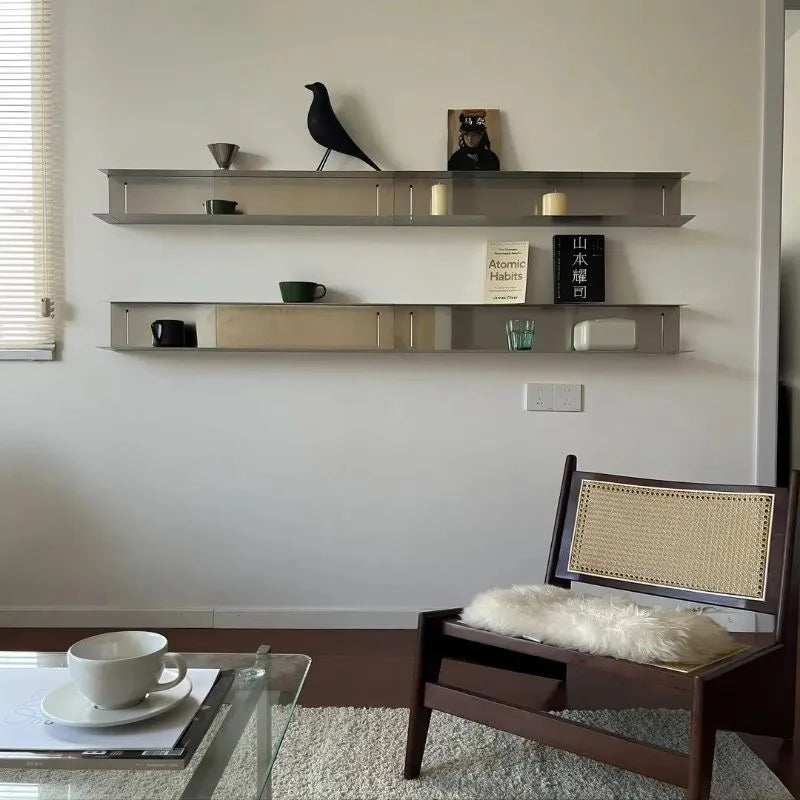 2 PCS Stainless Floating Shelves 60cm/80cm Wall Mounted Display Rack For Living Room/Kitchen/Study Storage Rack