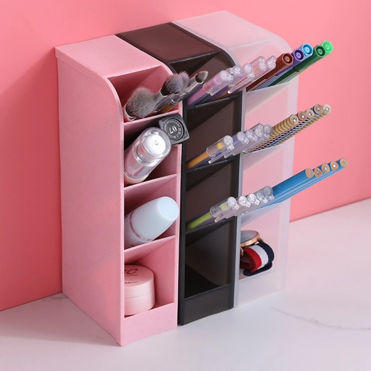 Multi-functional Stationery Storage Box Desk Multi-Layer Pen Holder Inclined Cosmetic Brush Storage Holder For Office Supplies
