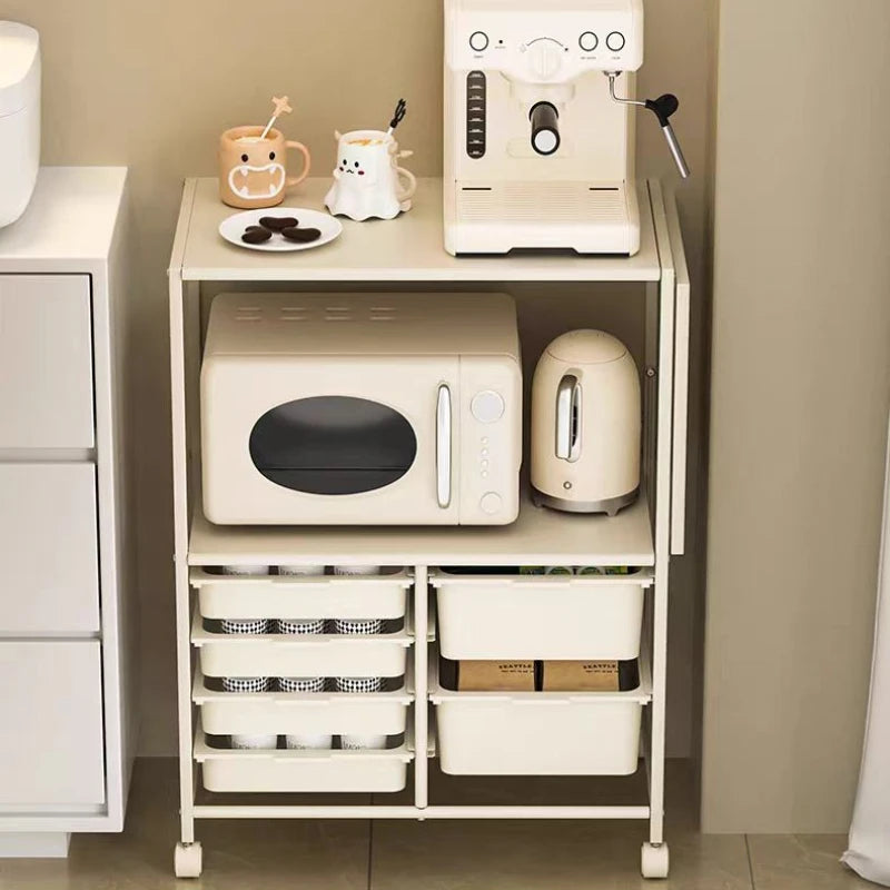 Kitchen Island Cart with 6 Drawers, Rolling Sideboard Cabinet, Dining Room Drawer Cart with Extended Desktop Kitchen Furniture