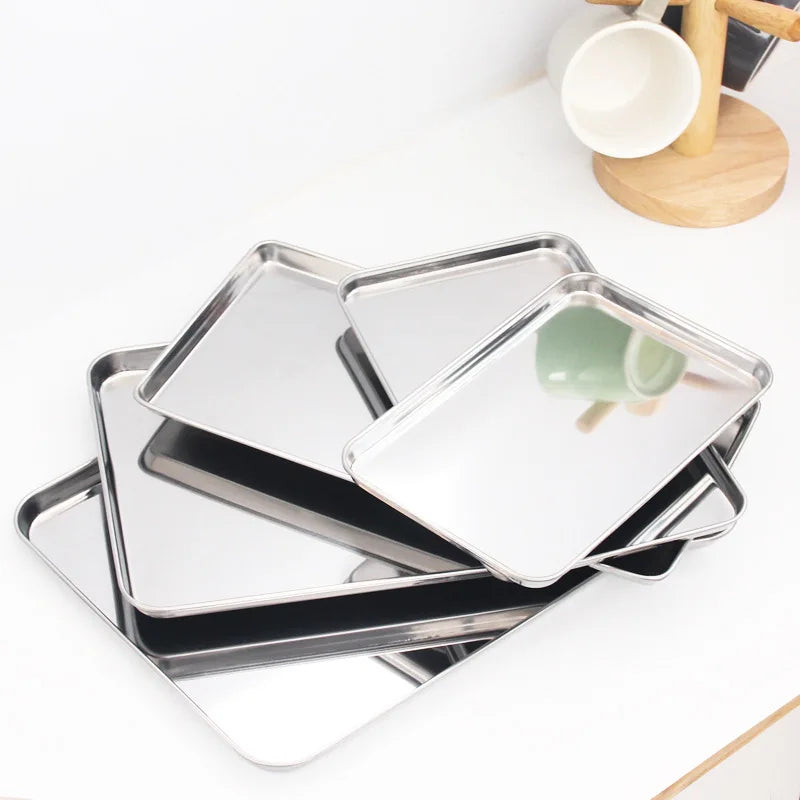 Stainless Steel Rectangle Food Storage Trays Sausage Noodles Fruit Dish Pastry Baking Plates for Restaurant Hotel Kitchen
