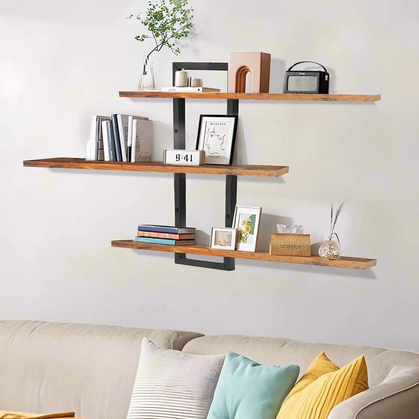 3-Tier Wall Mounted Floating Shelves, Wooden Hanging Storage Shelf Organizer for Bathroom, Bedroom, Kitchen & Home