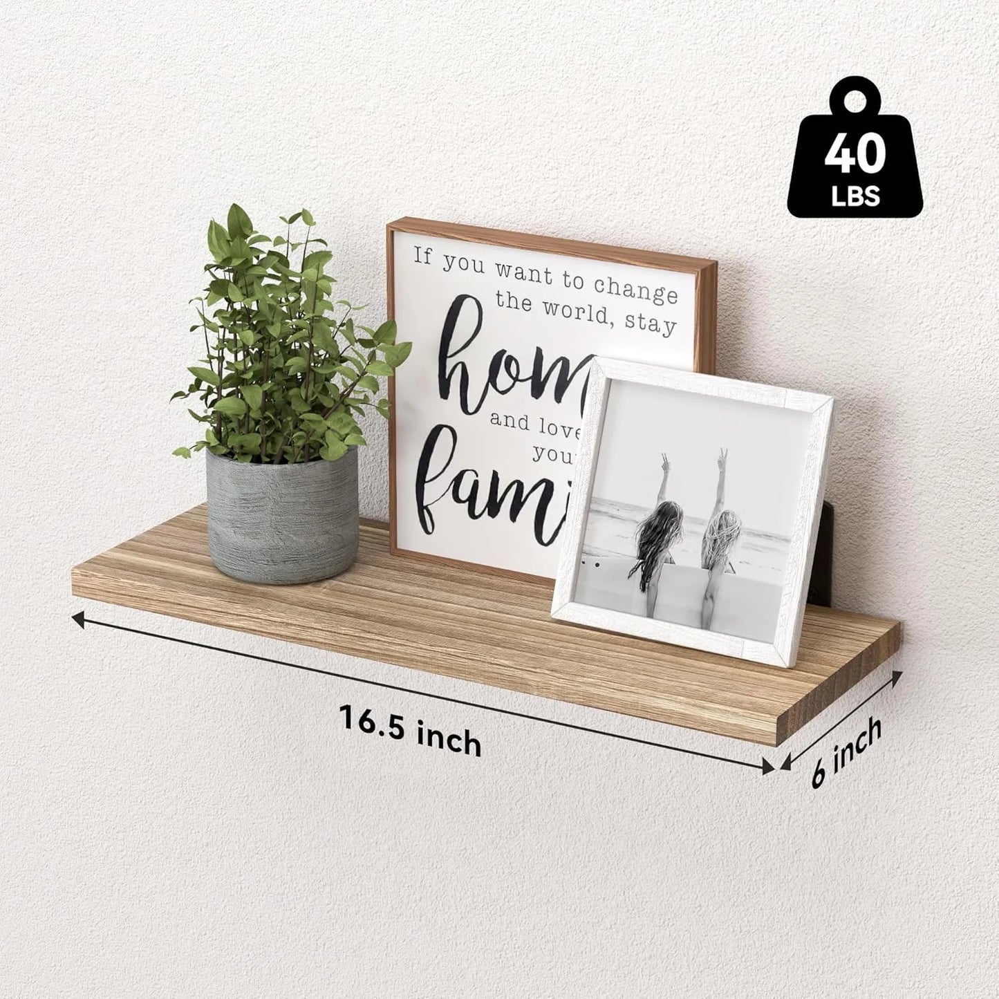 Wood Floating Shelves Set of 6, Shelves for Wall Decor, Farmhouse Shelf for Bedroom, Bathroom Storage Shelves, Book Shelves for