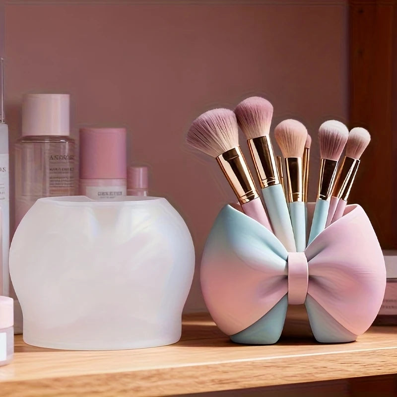 A Model with 3D Silicone Mold with Bow Design. Very Suitable for Making Epoxy Resin Crafts, Makeup Brush Holder, Storage Tank, F