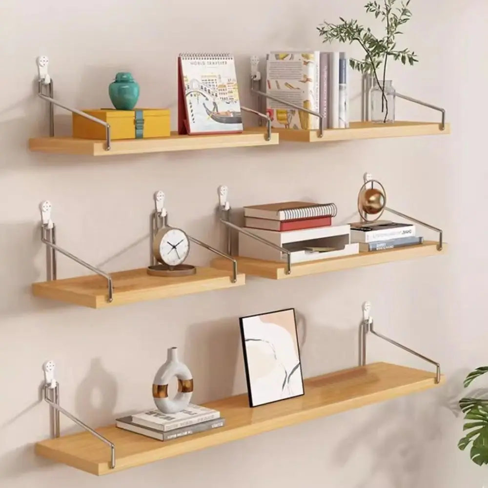 Aesthetic Decor Wooden Material Wall Shelf Wall Mounted No-Punch Design Wall Display Hanging Organizers Floating Shelves Bedroom