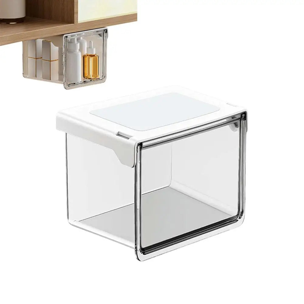 Plastic Drawer Style Storage Box Self Adhesive Large Capacity Makeup Storage Container Transparent Space Saving 