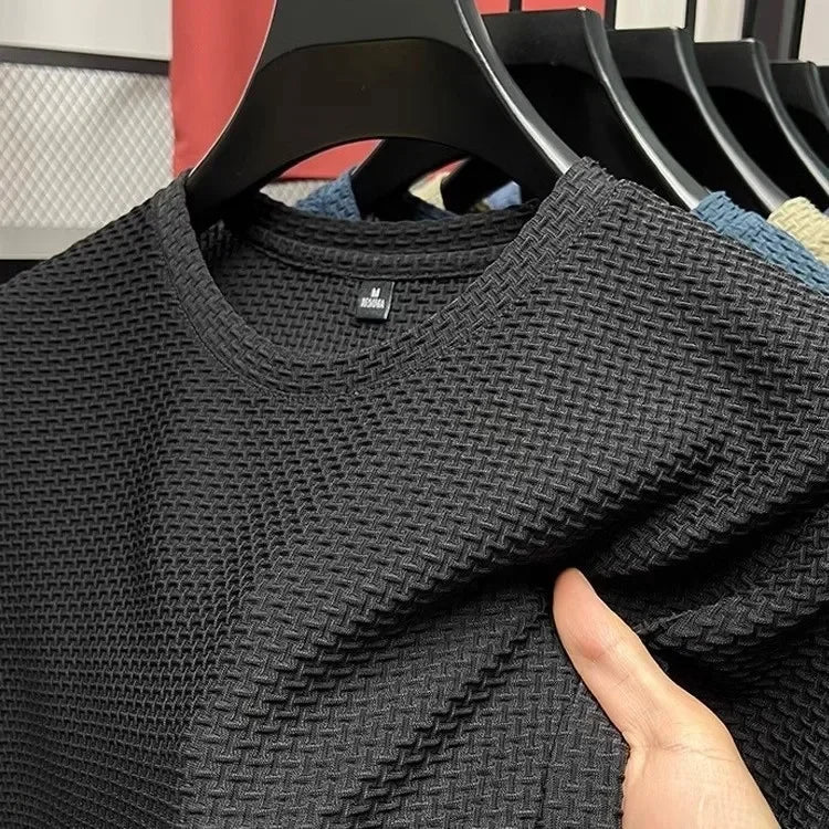 Summer Mesh Ice Silk T-shirt Men's Short Sleeve Round Neck 2026 New Half Sleeve Men Thin Solid Color Tees Top