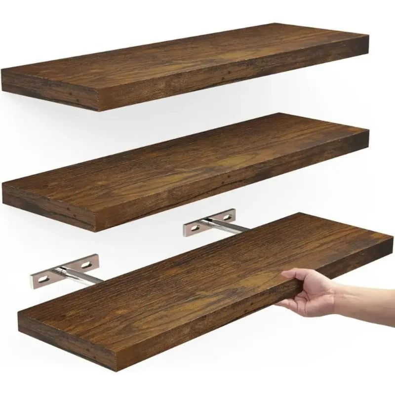Wooden Hanging Storage Rack Durable Wall Mounted Hanging Wall Shelves Sturdy Invisible Brackets Floating Shelves for Home Decor