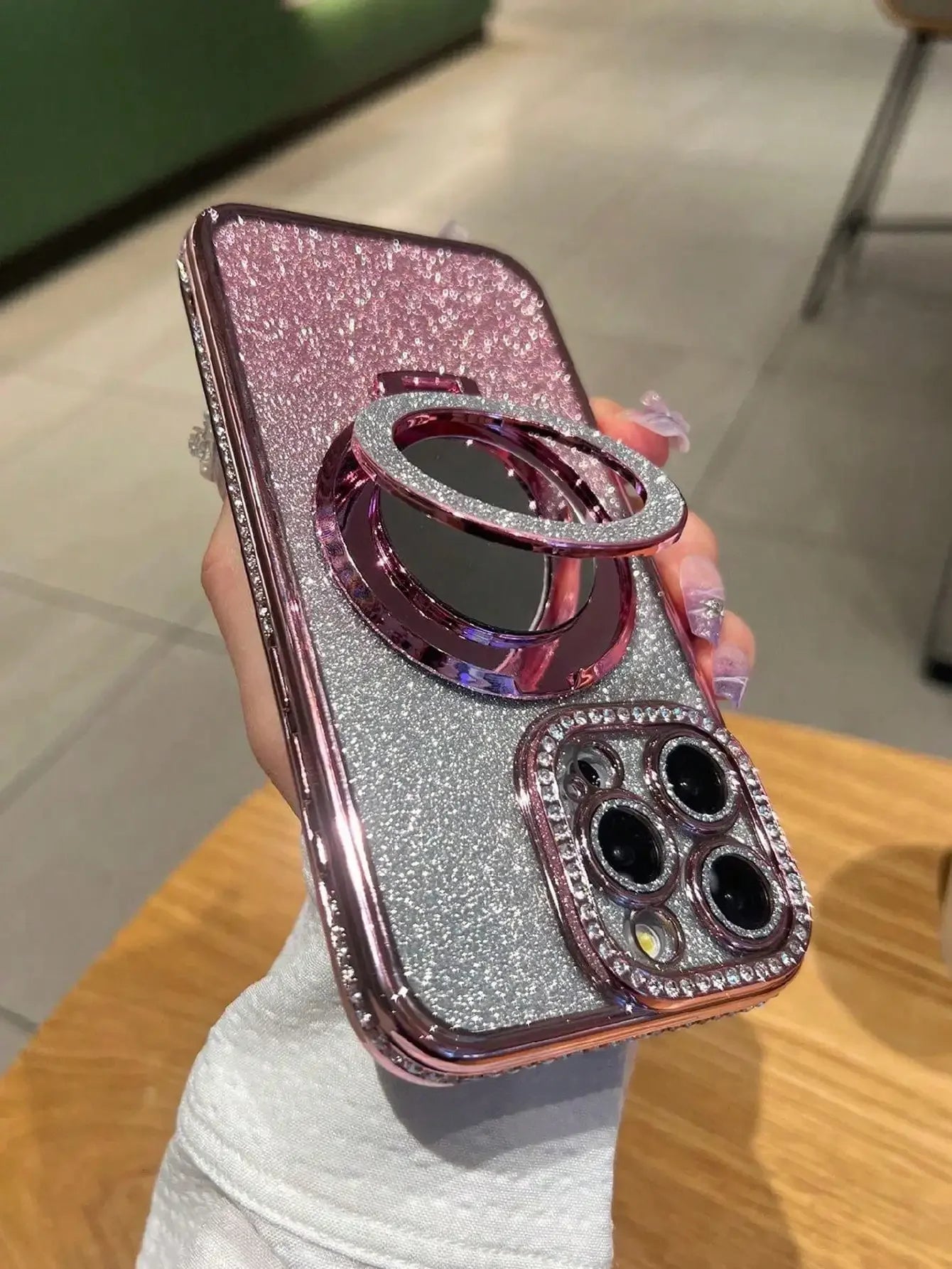Luxury Jewelled Case For iPhone 16 11 12 13 14 15 Pro Max Glitter Mirror Bracket Bumper Cover