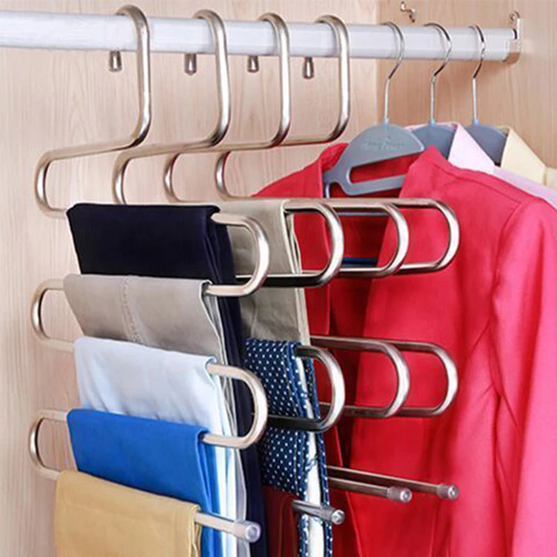Stainless Steel Pants Rack Five-Layer Multi-Functional Hanger Multi-Layer Pants Storage Rack Home Organizer