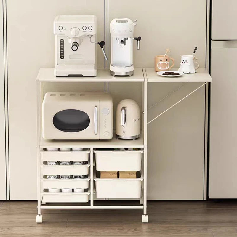 Kitchen Island Cart with 6 Drawers, Rolling Sideboard Cabinet, Dining Room Drawer Cart with Extended Desktop Kitchen Furniture
