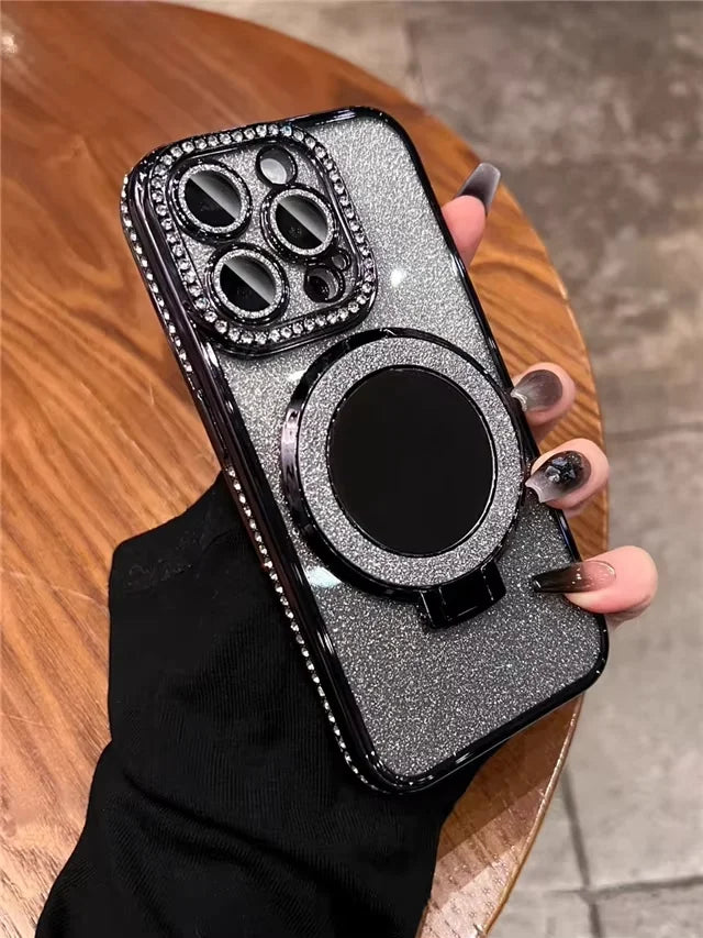 Luxury Jewelled Case For iPhone 16 11 12 13 14 15 Pro Max Glitter Mirror Bracket Bumper Cover