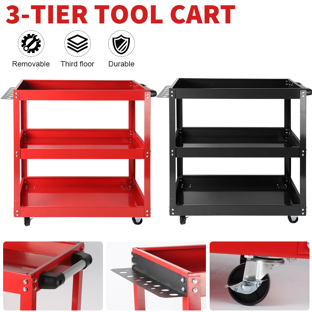 Heavy Duty Rolling Tool Cart Service Carts with Wheels 3 Tier Portable Utility Rolling Tool Garage Cart Collapsible Storage Cart