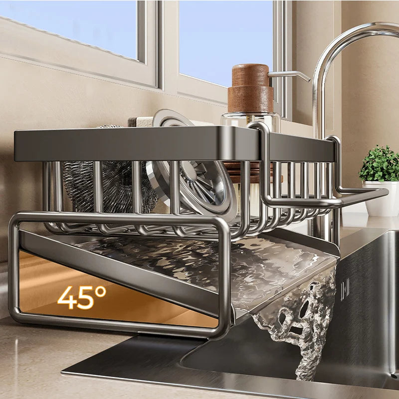 Sink Cleaning Tools Storage Rack Kitchen Drain Organizer Sponge Cleanser Rag Hanger - Space-Saving Home Essential