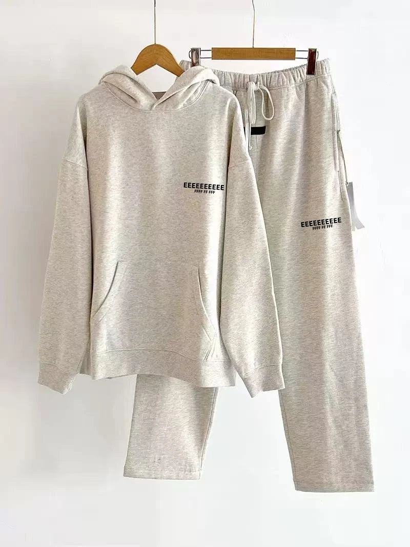 Fashion Double Line Matching Set Men's Drawstring Pants Luxury Design Plush Letter Pants High Street Couple Oversized Pants Set