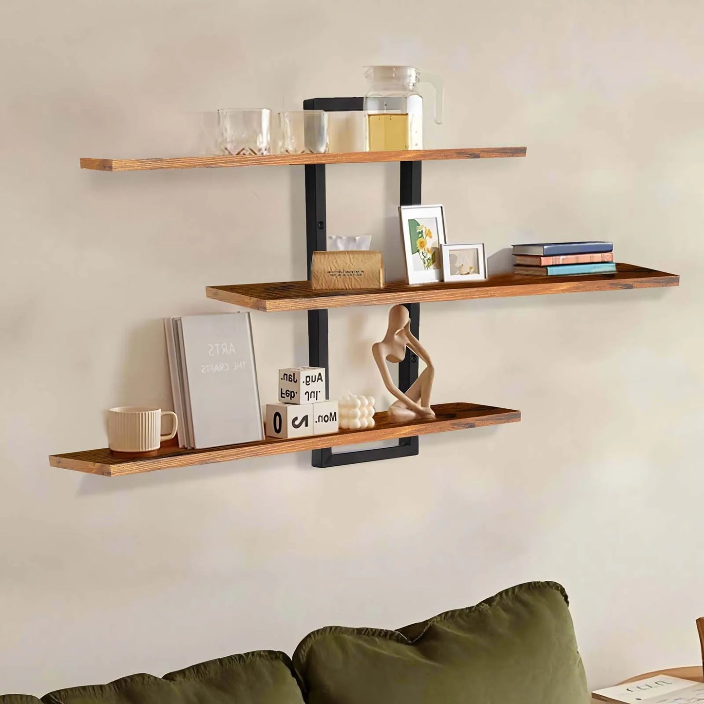 3-Tier Wall Mounted Floating Shelves, Wooden Hanging Storage Shelf Organizer for Bathroom, Bedroom, Kitchen & Home