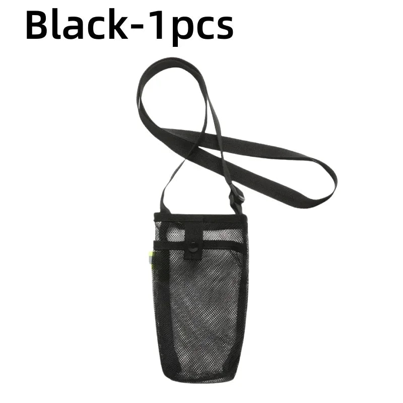 Water Bottle Cover Bag Pouch with Adjustable Straps Mesh Water Pouch Holder Shoulder Strap Black Bottle Carrier Insulat Bag