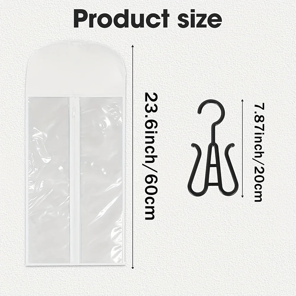 Wig & Hair Extension Hanging Storage Bag Transparent Dustproof Protector with Hook for Salon Home Use