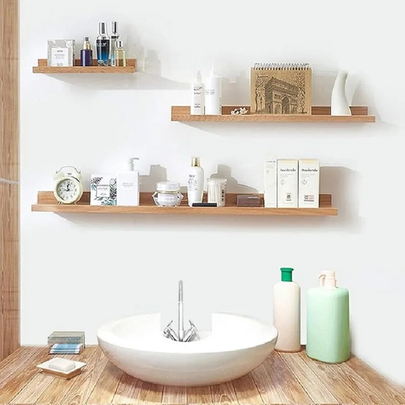 Wood Floating Shelves For Bedroom Living Room Bathroom Kitchen Home Decor Wall Mounted Photos Book Storage Rack Display Stand