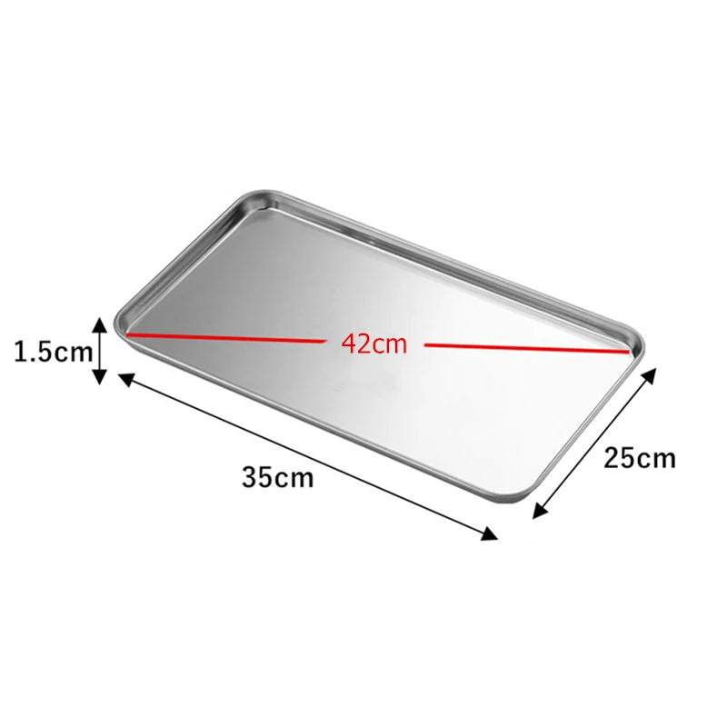 Stainless Steel Rectangle Food Storage Trays Sausage Noodles Fruit Dish Pastry Baking Plates for Restaurant Hotel Kitchen