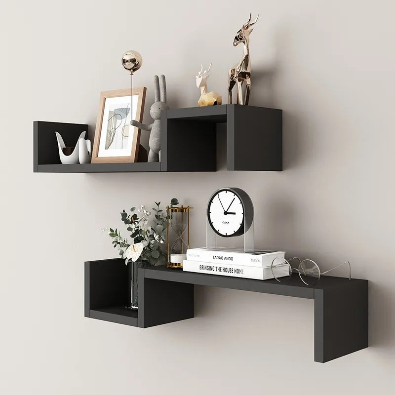 Modern Floating Shelves Wall Mounted 2-Tier, Living Room Bedroom Decor, Geometric Storage Shelf, Organizer for Books Plants Art
