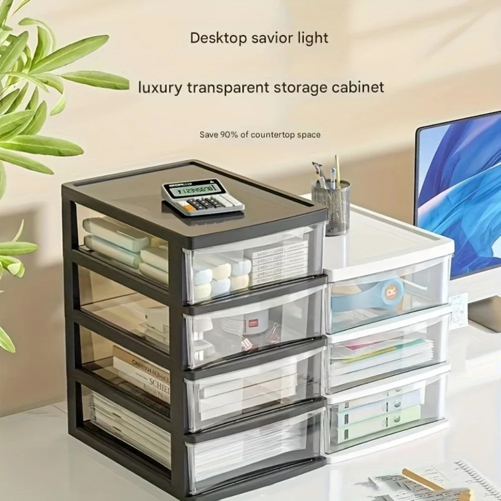 4 -Layer Transparent Desktop Storage Box,Suitable for Organizing Office Supplies, Stationery,Handmade Materials