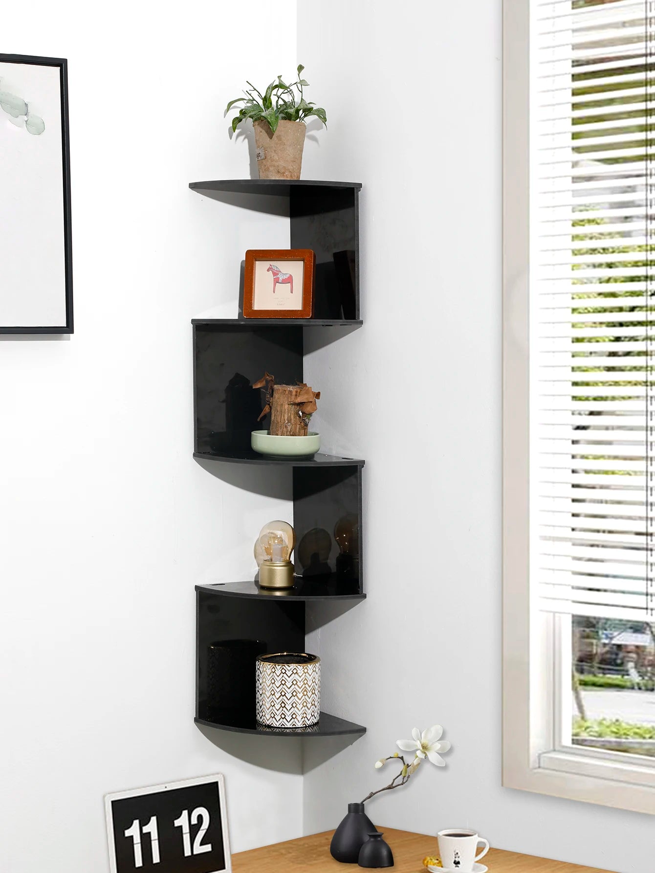 2/5-tier Wall Shelf Corner Bookshelf Shelf Corner Floating Shelves Kitchen Organizers Storage Living Room Home Decorations Gift
