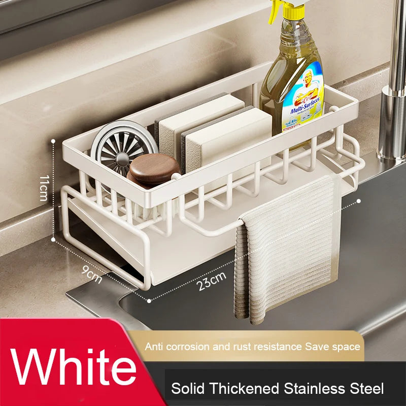Sink Cleaning Tools Storage Rack Kitchen Drain Organizer Sponge Cleanser Rag Hanger - Space-Saving Home Essential
