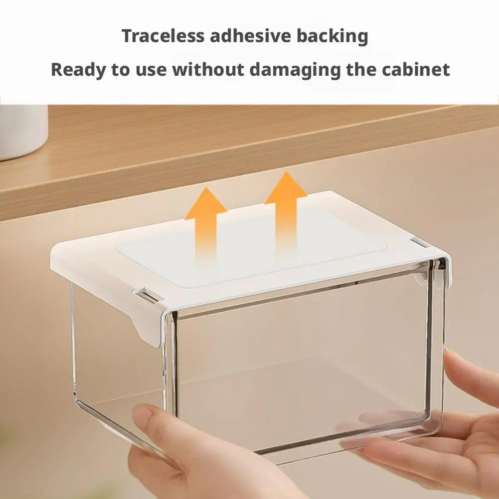 Plastic Drawer Style Storage Box Self Adhesive Large Capacity Makeup Storage Container Transparent Space Saving 