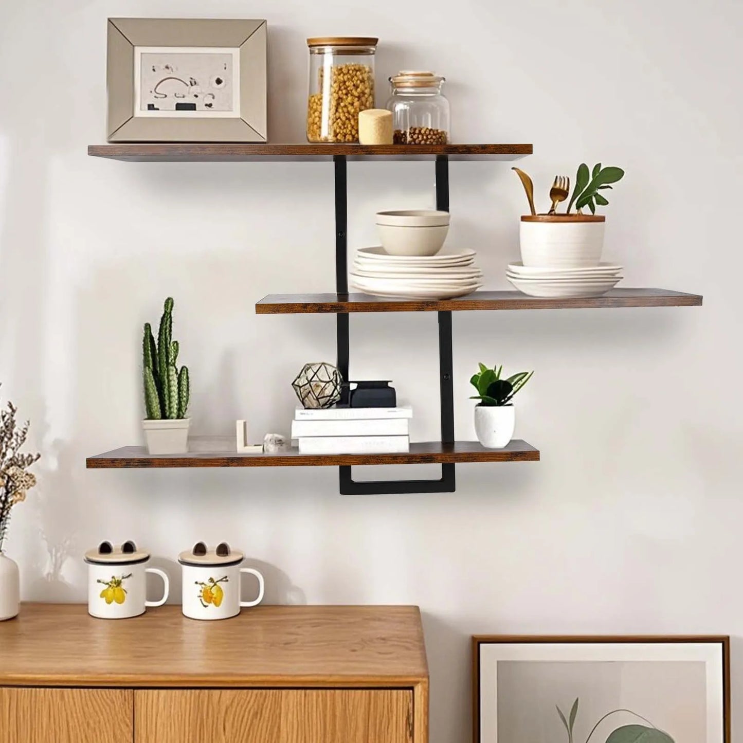 3-Tier Wall-Mounted Floating Shelves Wall Storage Adjustable Rack Wallmounted Display Stand Rustic Bath Bedroom Organizer Shelf Decor