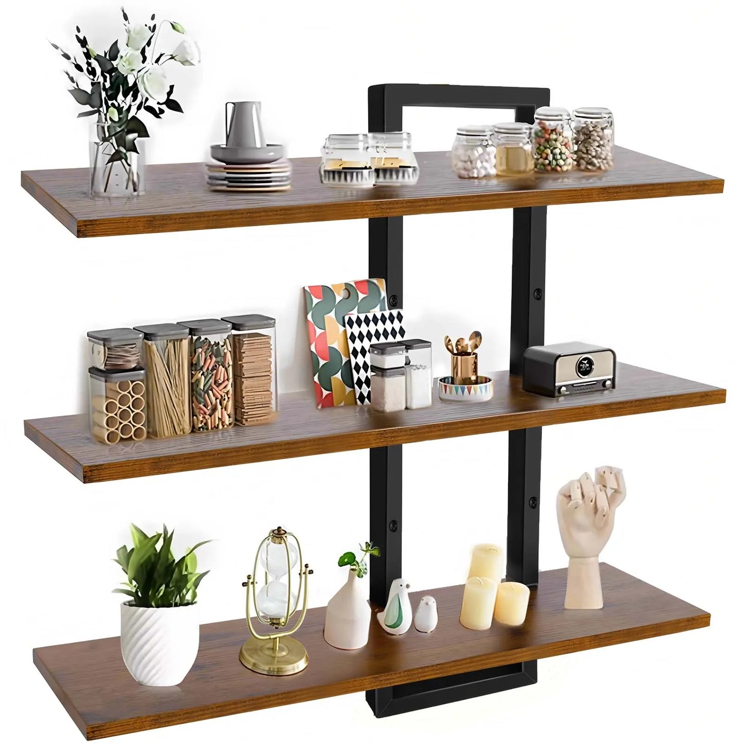 3-Tier Wall-Mounted Floating Shelves Wall Storage Adjustable Rack Wallmounted Display Stand Rustic Bath Bedroom Organizer Shelf Decor