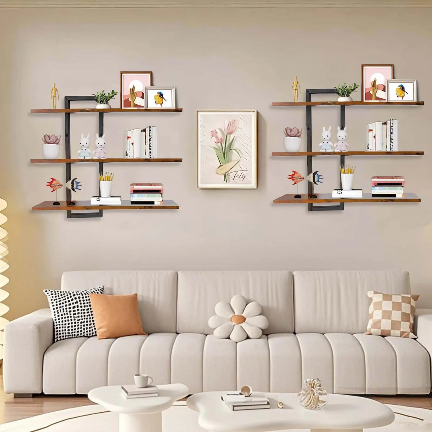3-Tier Wall-Mounted Floating Shelves Wall Storage Adjustable Rack Wallmounted Display Stand Rustic Bath Bedroom Organizer Shelf Decor