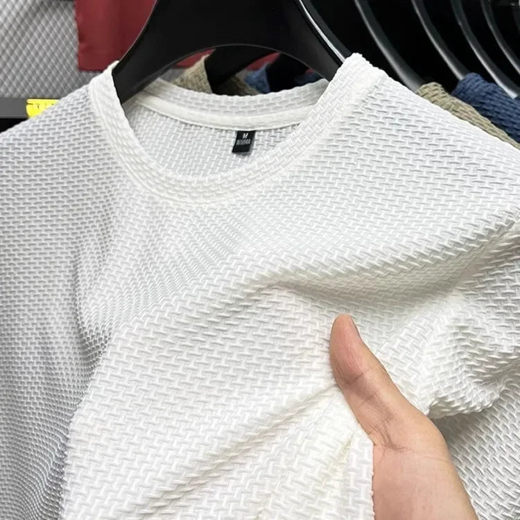 Summer Mesh Ice Silk T-shirt Men's Short Sleeve Round Neck 2026 New Half Sleeve Men Thin Solid Color Tees Top